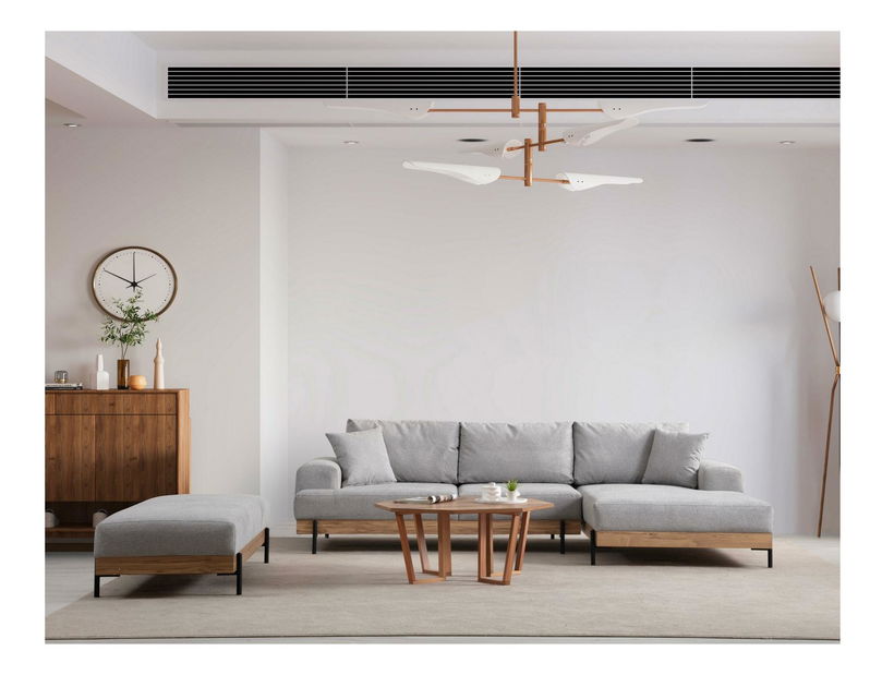 Rohová sedačka Etorella (P) (sivá + dub)