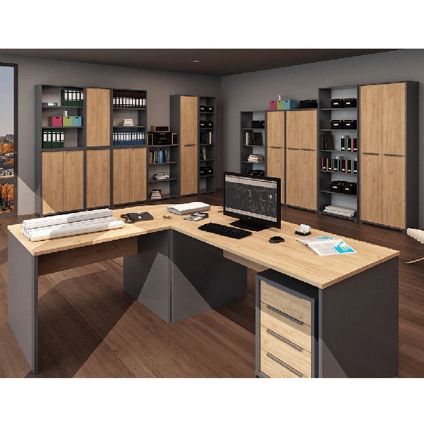 Úzka vešiaková skriňa typ 20 Rumia (grafit + dub artisan)