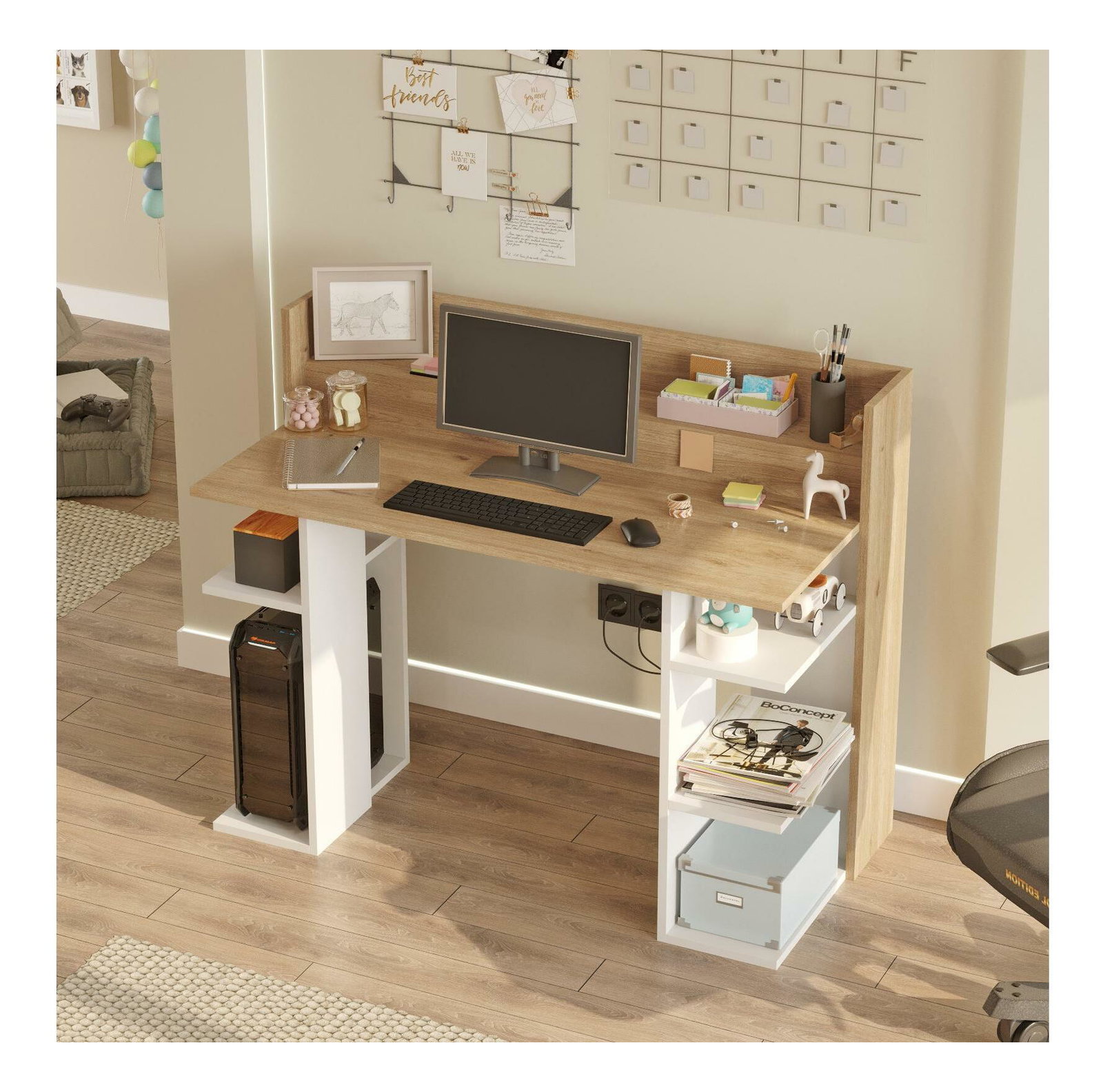 PC asztal Verbato (fehér + tölgy) 