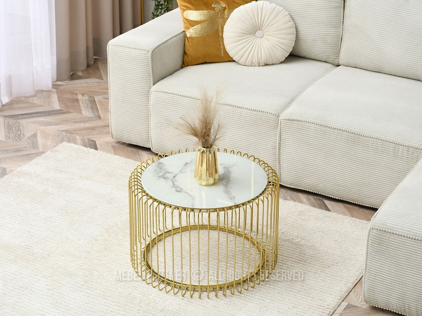 Măsuță de cafea Nils M (marmură albă + auriu)