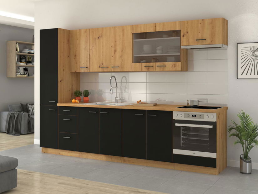 Bucătărie Miraluna 53 (Stejar artisan + Negru mat)