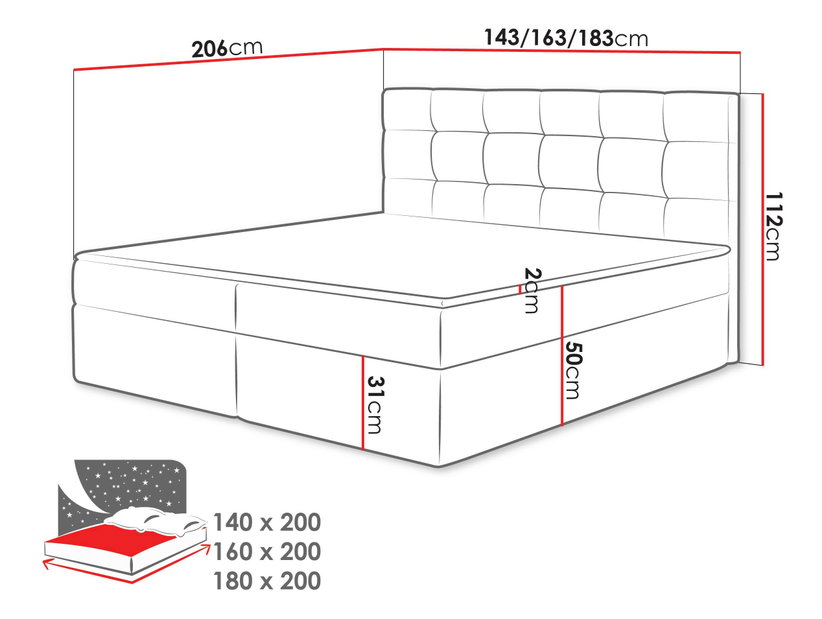 Bračni krevet Boxspring Kennedy (180x200) (Muna 08)