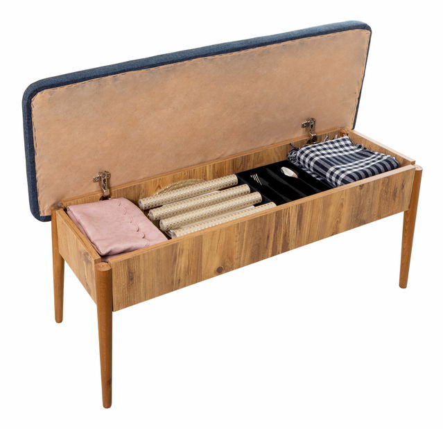 Masă de sufragerie extensibilă cu 2 scaune și 2 bănci Vlasta (pin antlantic + albastru închis)