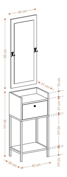 Mobilier hol Aliex 15 (alb + negru) (cu oglindă)