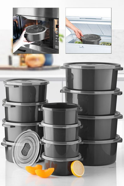 Set de recipiente de depozitare pentru alimente (12 buc.) Silence (antracit) *lichidare de stoc