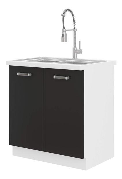 Dulap inferior de bucătărie sub chiuvetă Oran 80 ZL 2F BB (Alb + negru)