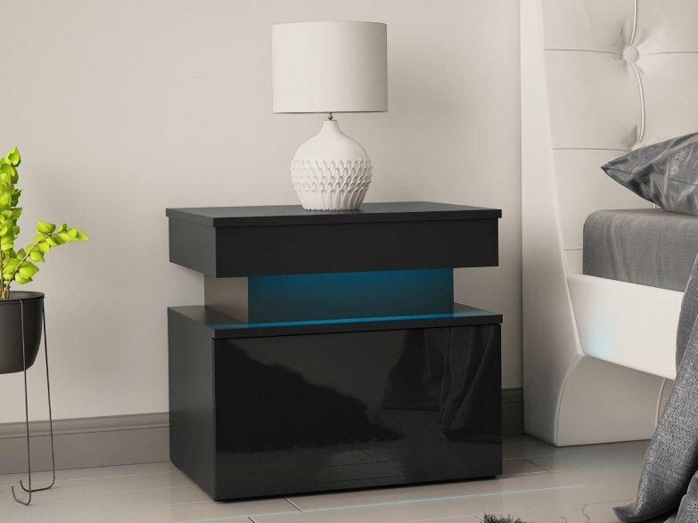 Nočný stolík Lestirola 1S (čierna + lesk čierny) *výpredaj