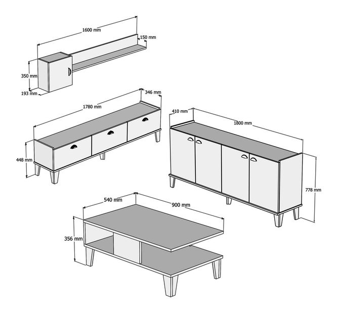 Mobilier living Sommer 3 (Stejar + Alb)