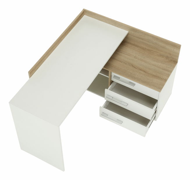 Masă PC de colț Teny (Alb + Stejar sonoma)