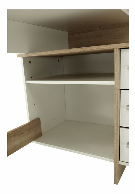 Masă PC de colț Teny (Alb + Stejar sonoma)