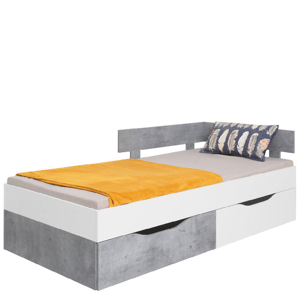 Jednolôžková posteľ 90 cm PR15 / PR16 L/P Hallem (Biely + Beton)