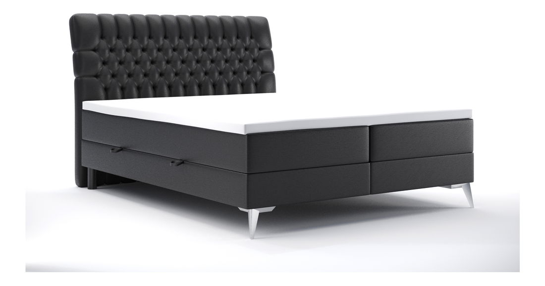 Bračni krevet Boxspring 180 cm Molera (crna ekokoža) (s prostorom za odlaganje)