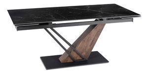 Masă sufragerie extensibilă Rixy (nuc + negru) (pentru 6-8 persoane)