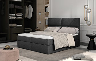 Pat matrimonial Boxspring 165 cm Alyce (gri închis Inari 96) (cu saltele)