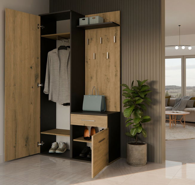 Predsieňová zostava Dialogos 1 (antracit + dub artisan) (so zrkadlom)