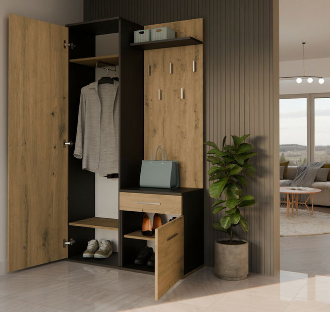 Set mobilier hol Dialogos 1 (antracit + stejar artisan) (cu oglindă)