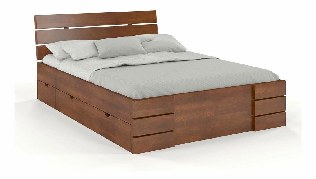 Manželská posteľ 180 cm Naturlig Lorenskog High Drawers (buk)