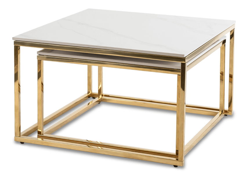 Set 2 konferenčných stolíkov Texarkana (mramor biely + zlatá) 