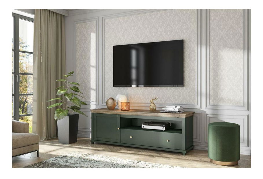 TV asztal/szekrény Elvina Typ 40 (sötétzöld + lefkas tölgy)
