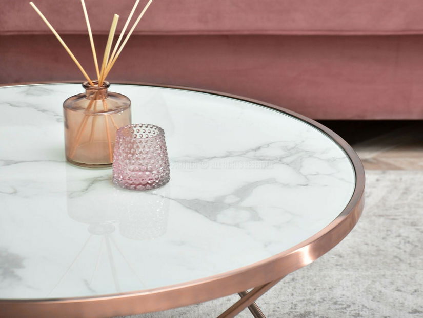 Konferenčný stolík Armin Xl (biely mramor + medená)