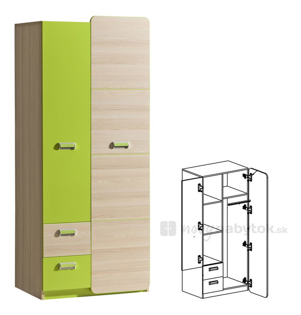 Šatníková skriňa Echo L1 zelená