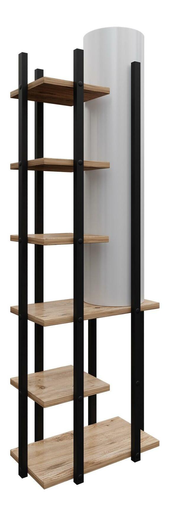 Stojanová lampa s policami Derotessa 2 (čierna + biela + prírodná)