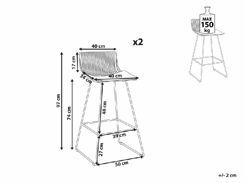 Set 2 buc scaun tip bar Fidelia (rozauriu)