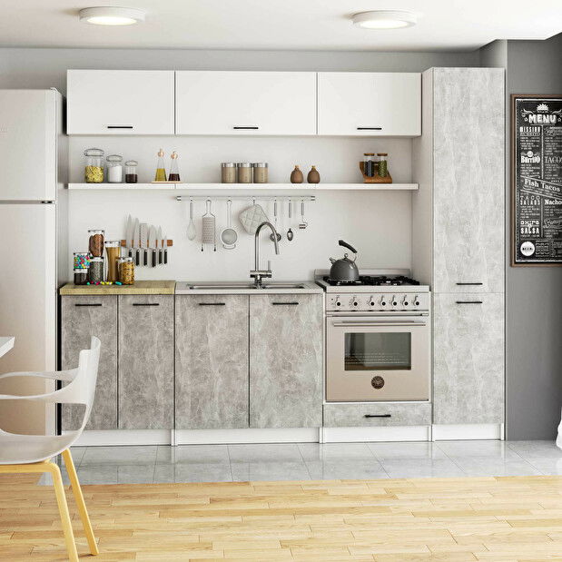 Konyhai élelmiszer szekrény Organo S 40/205 (fehér + beton)