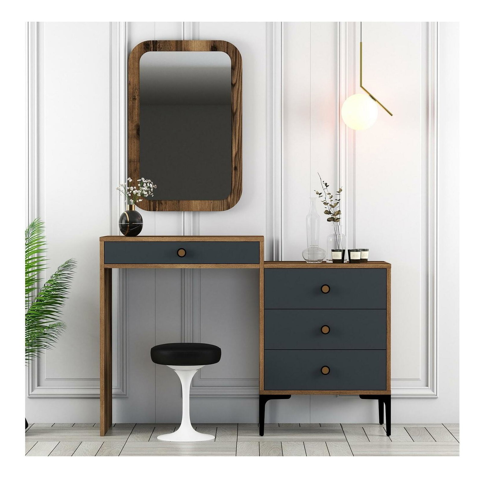 Fésülködőasztal Logan 2 (antracit + dió) (tükörrel)