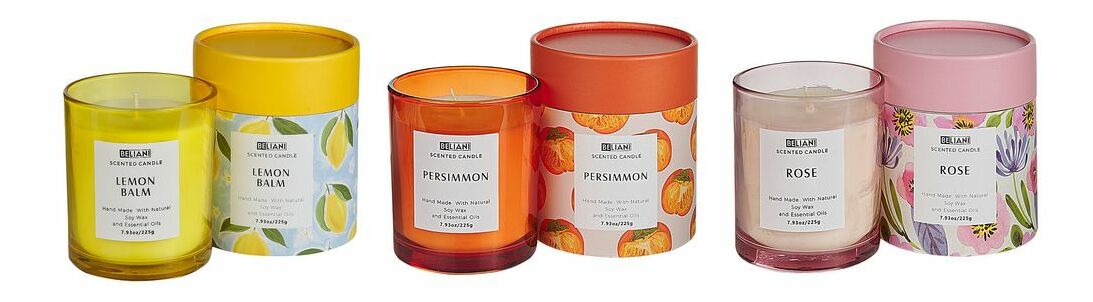 Set 3 lumânări parfumate trandafir/curmal/roinița Baldomero (roz)