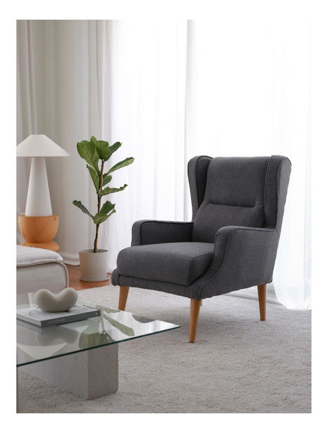 Fotoliu cu urechi Klamoretta (Fumuriu + Lemn)