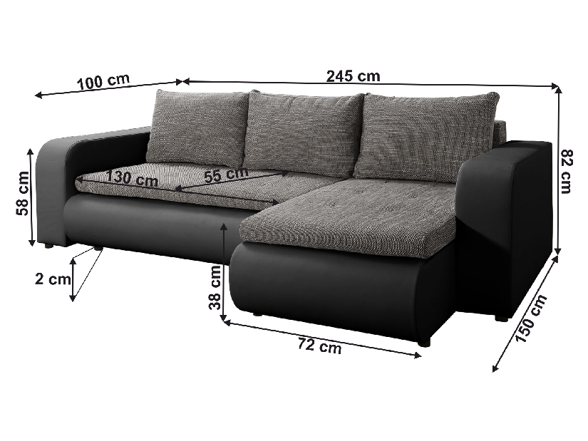 Colțar extensibil Bistran (negru + gri) (D)