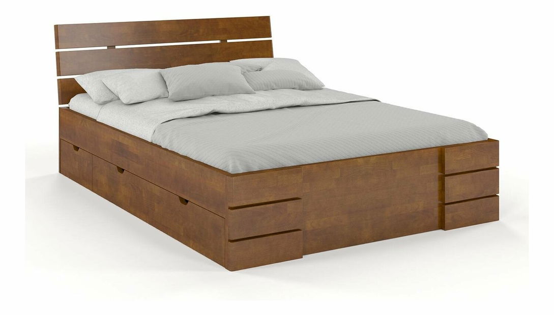 Manželská posteľ 180 cm Naturlig Lorenskog High Drawers (buk)