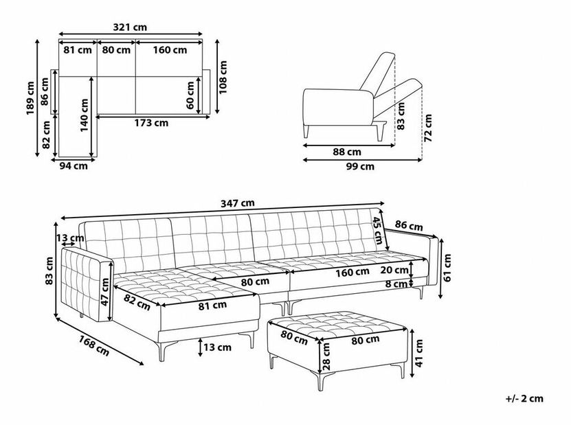 Rohová sedačka Aberlady 3 (hnedá) (s taburetkou) (L)