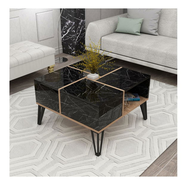 Măsuță de cafea Nirvy (negru + nuc + alb)