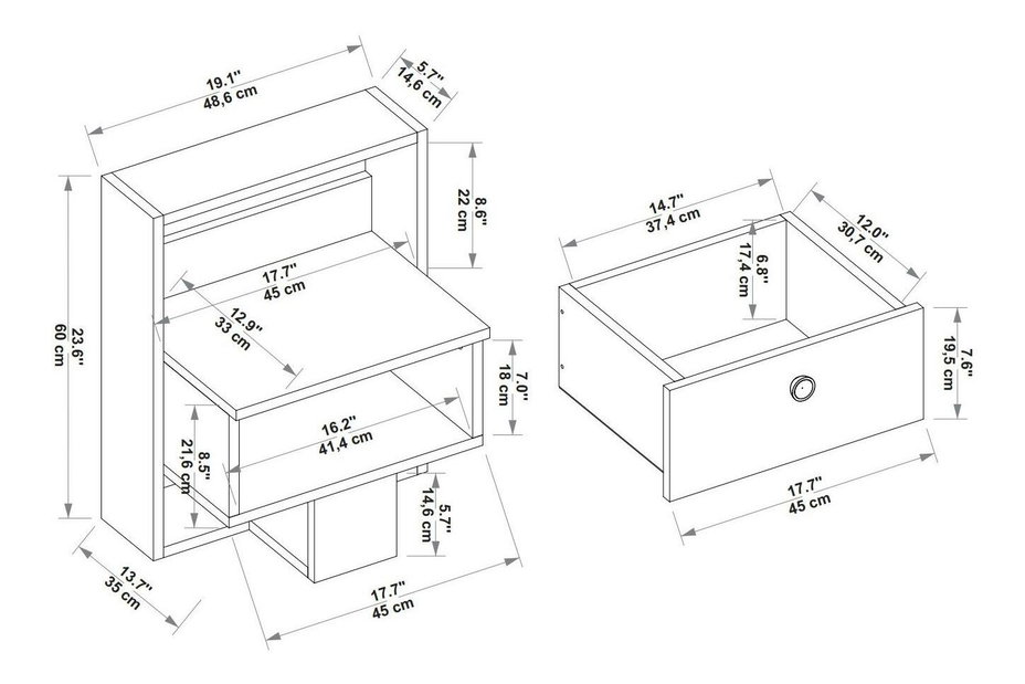 Nočný stolík Sapole (borovica atlantická + béžová)