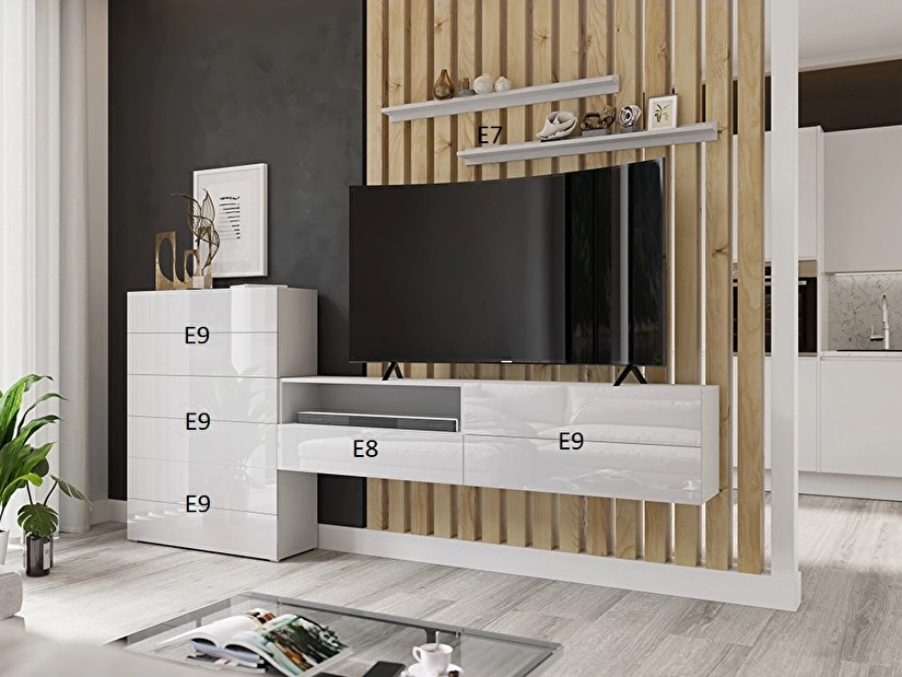 Mobilier living Berny 54 (alb + Alb lucios)