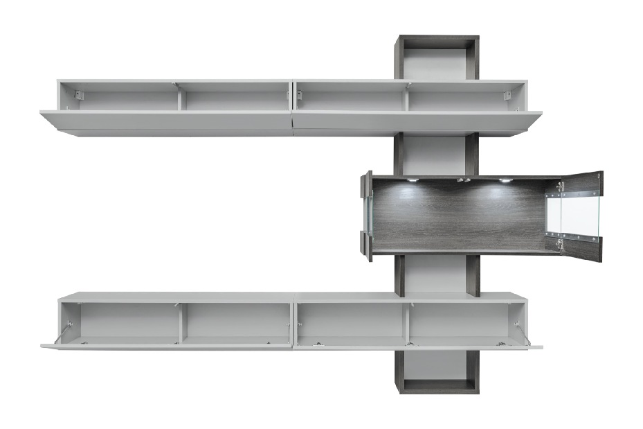 Obývacia stena Telma 20 DGPG TK (perlovo sivá + sivý dub) (s osvetlením)