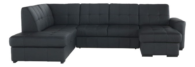 Kožená rohová sedačka U Thaldia (čierna) (L)