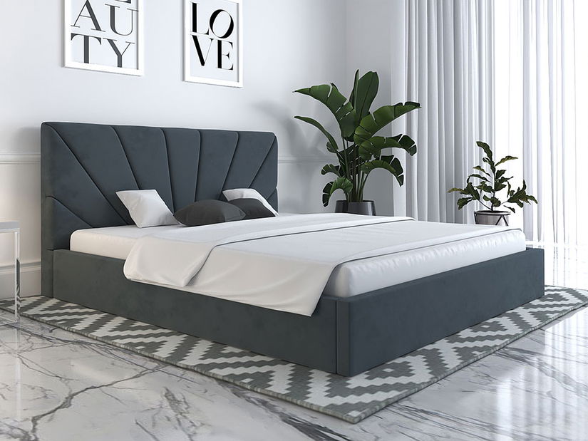 Pat matrimonial Slavio 3 160 cm (gri) (cu somieră și sp. depozitare)