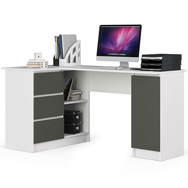 Sarok PC asztal Bienvenida (fehér + grafit) (L)