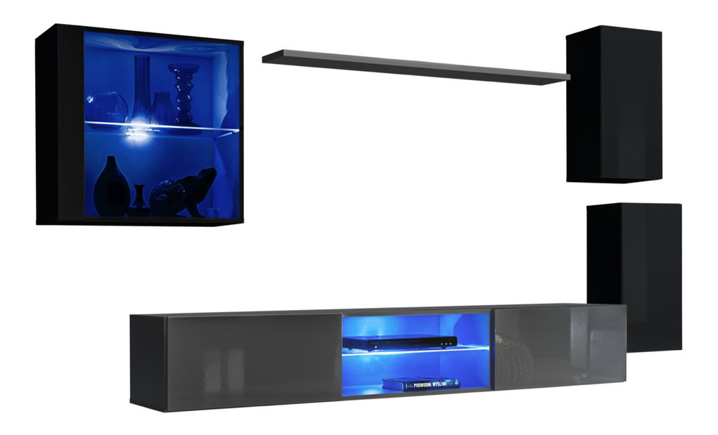 Mobilier living Shelly 27 ZG SW 23 (negru mat + negru lucios + grafit mat + grafit lucios)