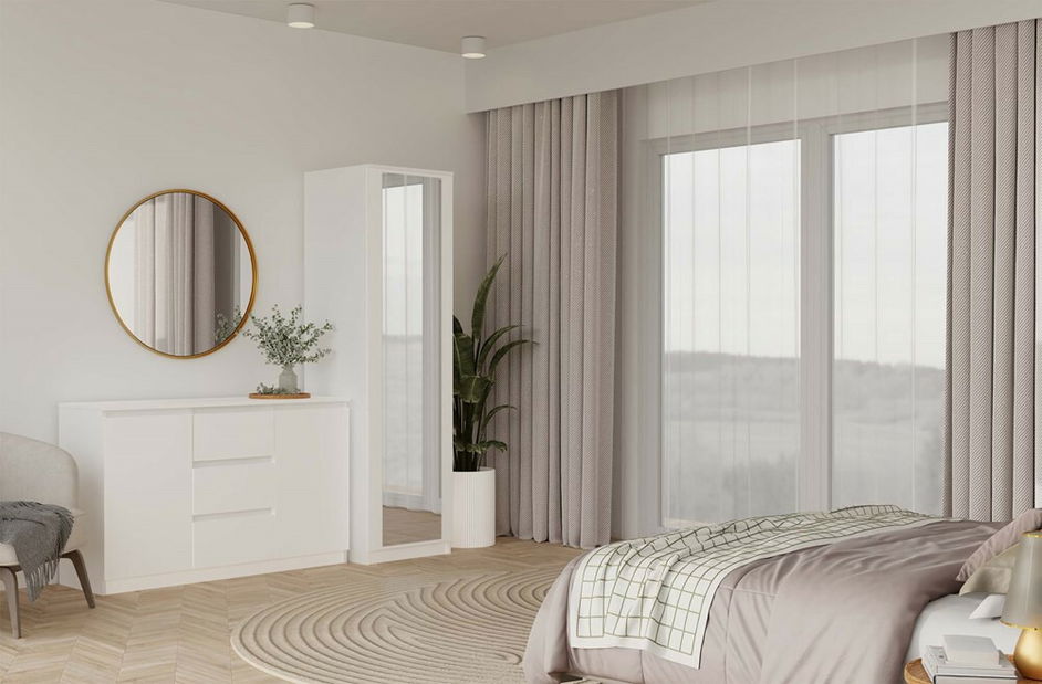 Šatníková skriňa Musecalo 2 (biela) (so zrkadlom)