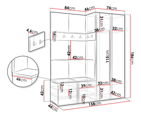 Mobilier Hol Timothy III (Stejar artisan + Stejar artisan + Negru) (Manila 16)