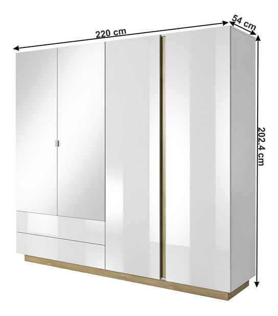 Gardrób Cethos (fehér + tölgy grandson + magasfényű fehér)