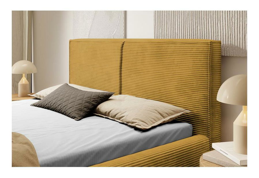 Franciaágy 180 cm Fatime (ágyráccsal) (tárolóhellyel) (mustár + fekete)