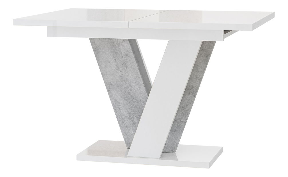 Masă de sufragerie Venag (alb lucios + piatră) (pentru 4 până la 6 persoane)