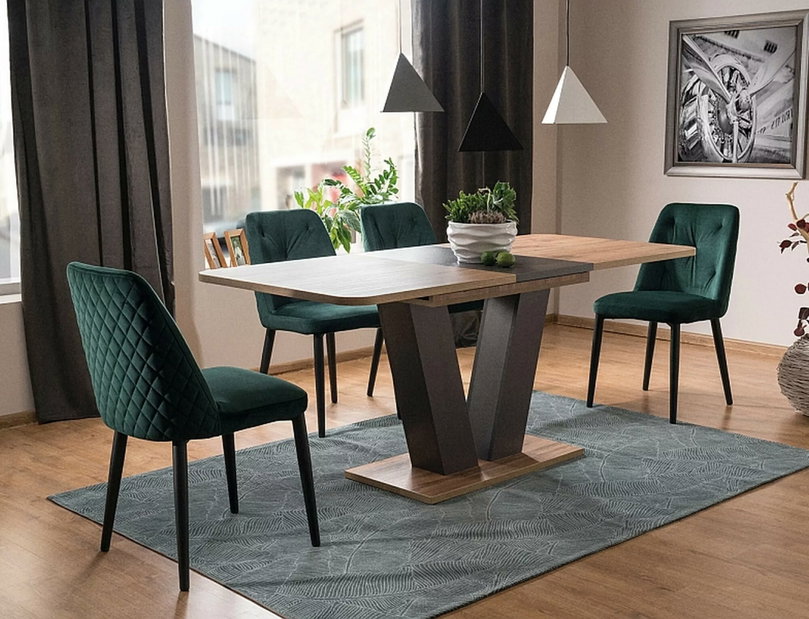 Masă de sufragerie extensibilă 136-176 cm Panteo (stejar wotan + hnedá) (pentru 4 până la 6 persoane)