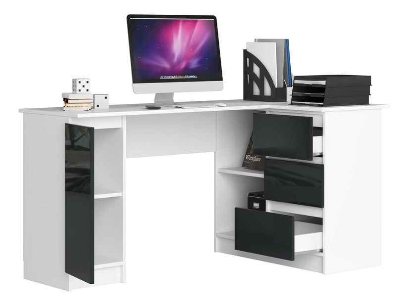 Sarok PC asztal Bevin (fényes grafit) (J)