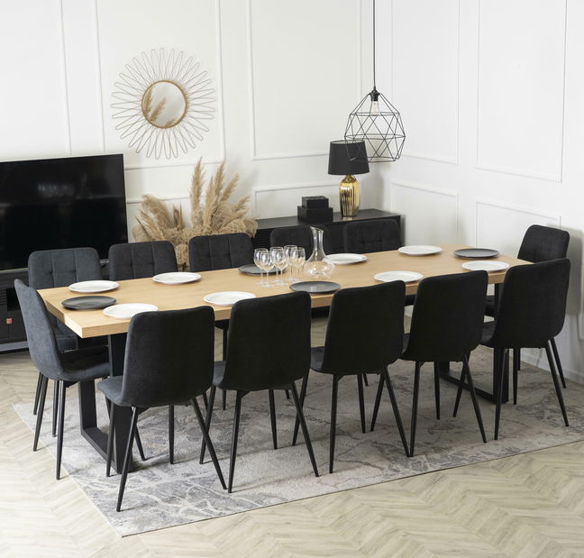 Blagovaonski stol na razvlačenje Escuchan (zlatni hrast + crna) (za 6 do 10 osoba)